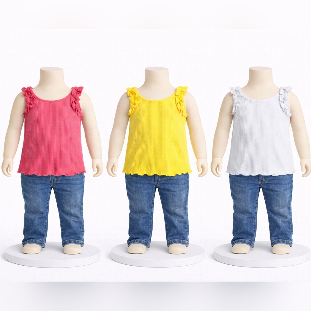 BUNDLE Cat & Jack Ruffled Tank Tops - Pink, Yellow, White